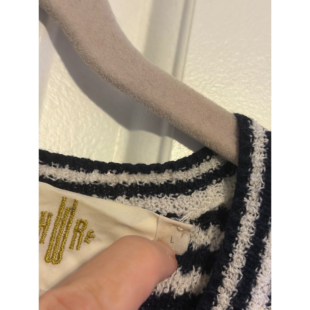 HMR‎ striped knit sweater women's L navy white long sleeve scoop neck - Picture 5 of 8
